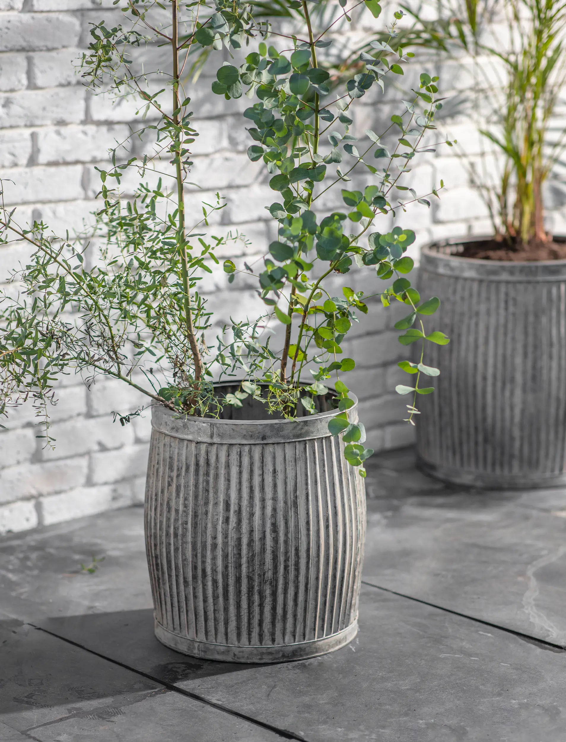 Vintage Ribbed Garden Planters | Set of 2