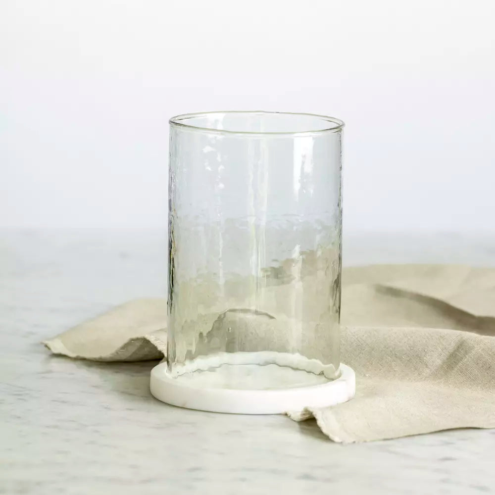 vintage glass candle holder with white marble base