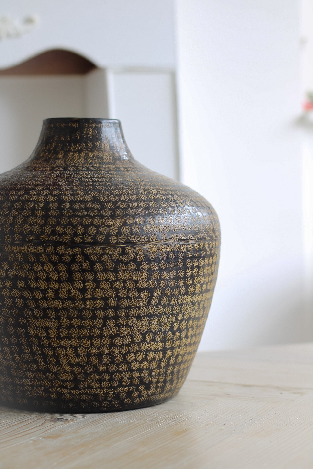 up close of woburn hammered metal pot