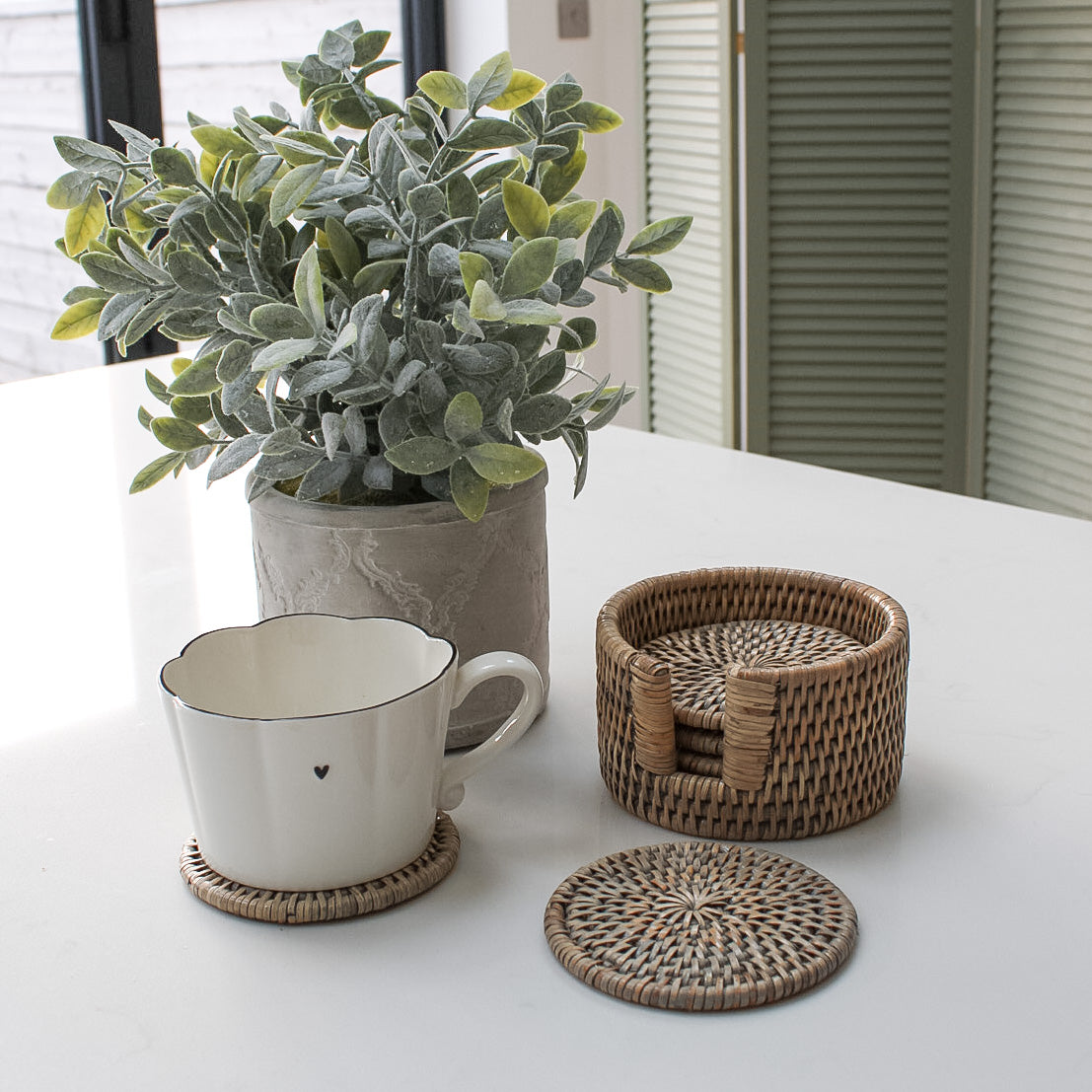 Grey Washed  Rattan Coasters