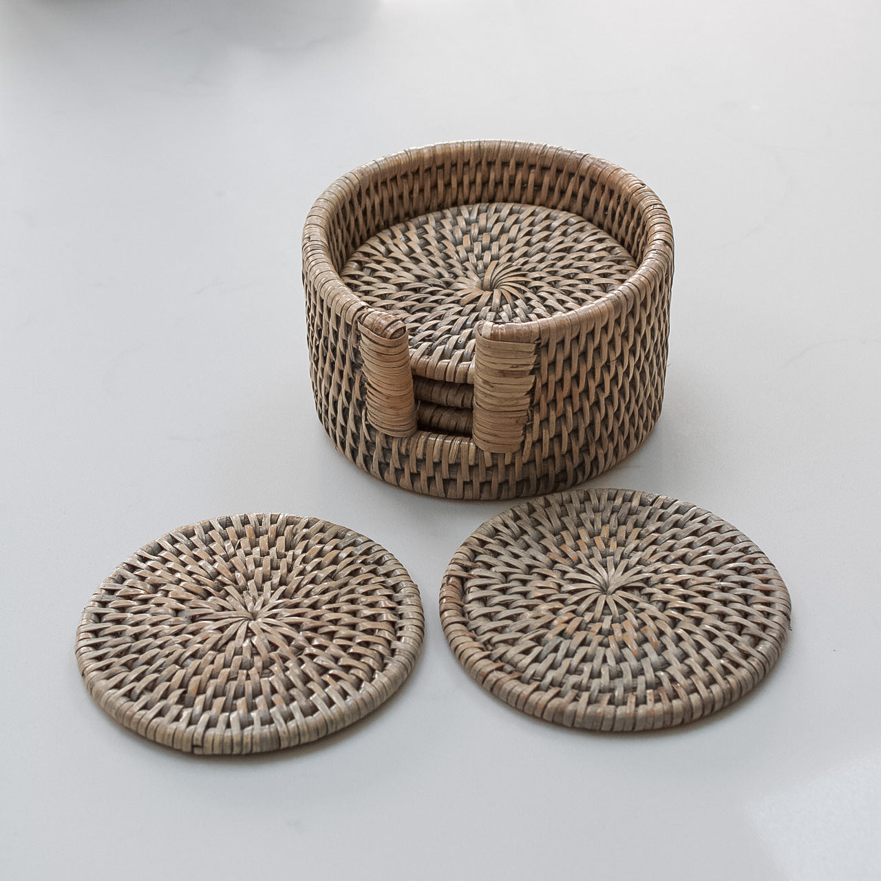 Grey Washed  Rattan Coasters