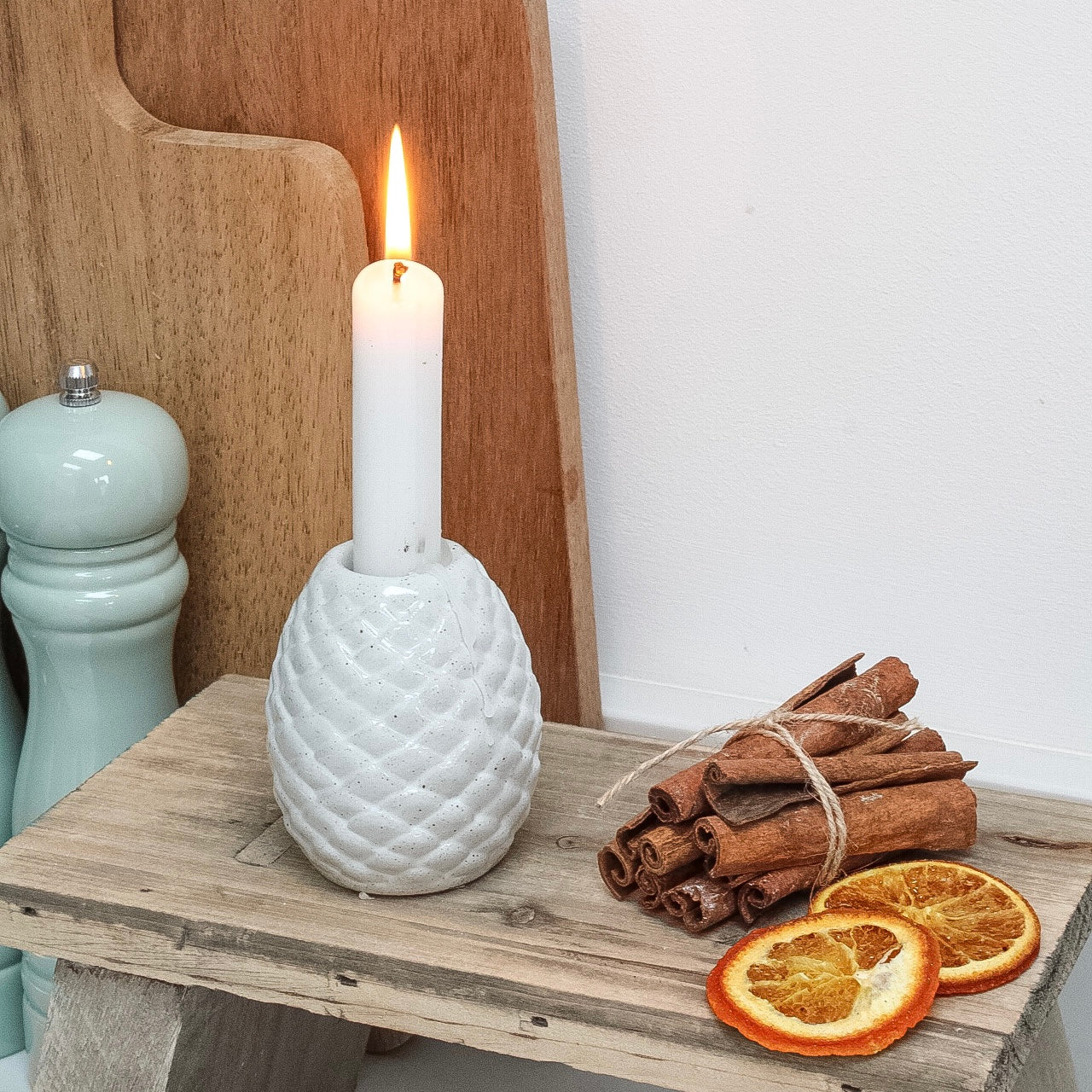 Oatmeal Pinecone Dinner Candle Holder