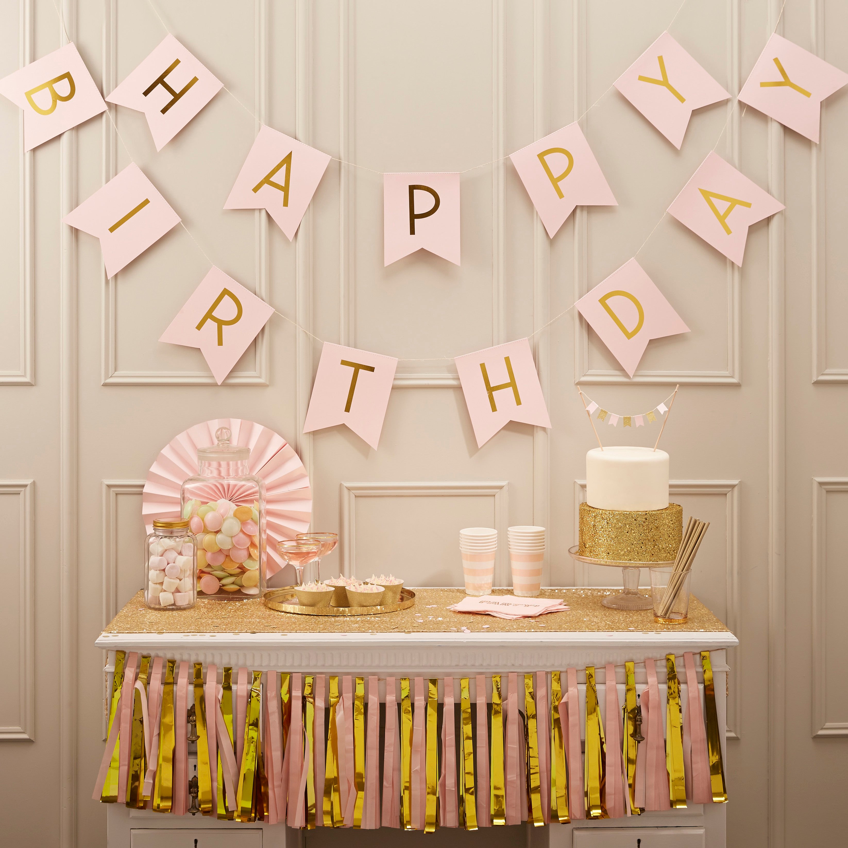 Pink Happy Birthday Bunting