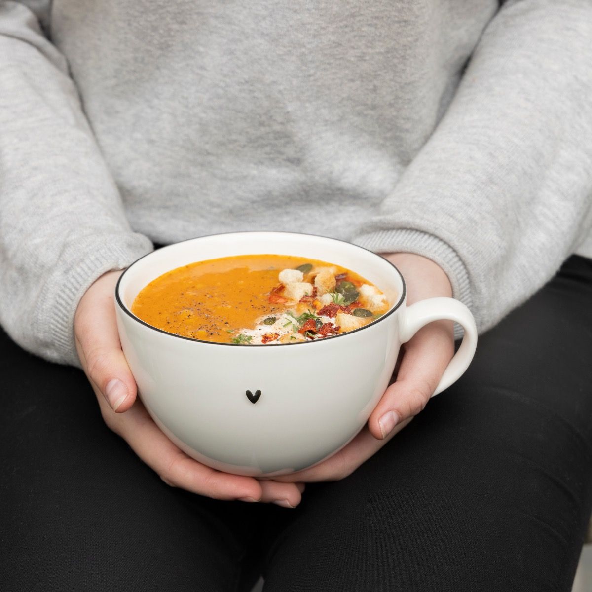 Black Little Heart Soup Bowl