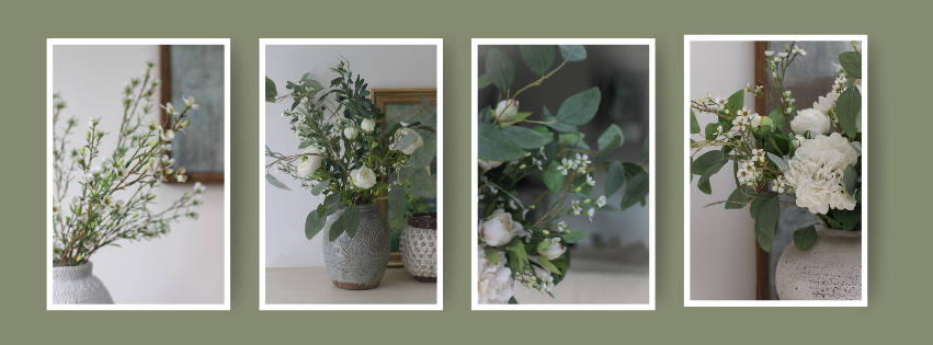 How Many Faux Stems Do I Need for a Vase? Faux white flowers arranged in a ceramic vase