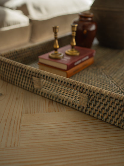 Grey Washed Rattan Ottoman Tray