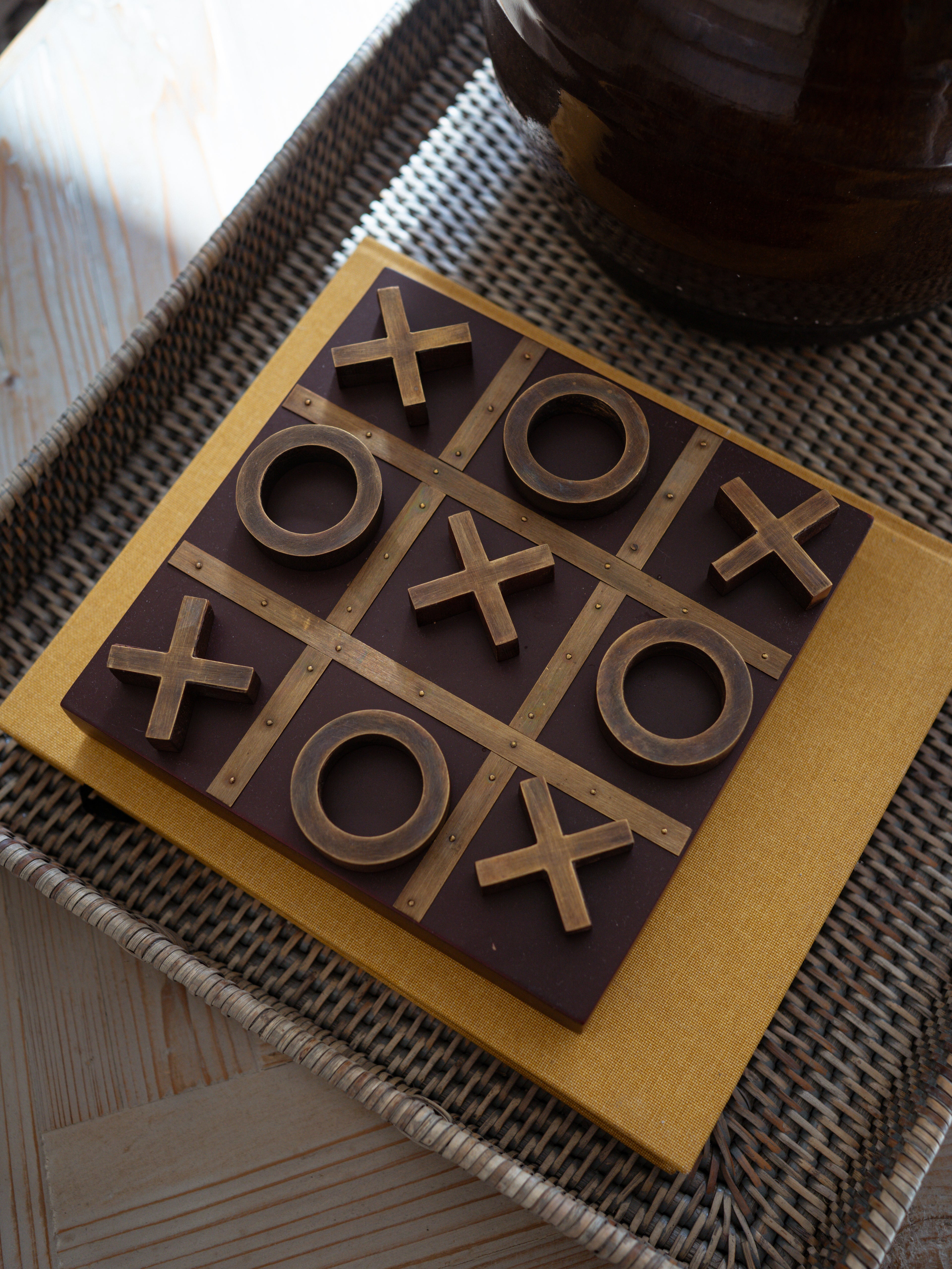 Aged Brass Noughts and Crosses Game