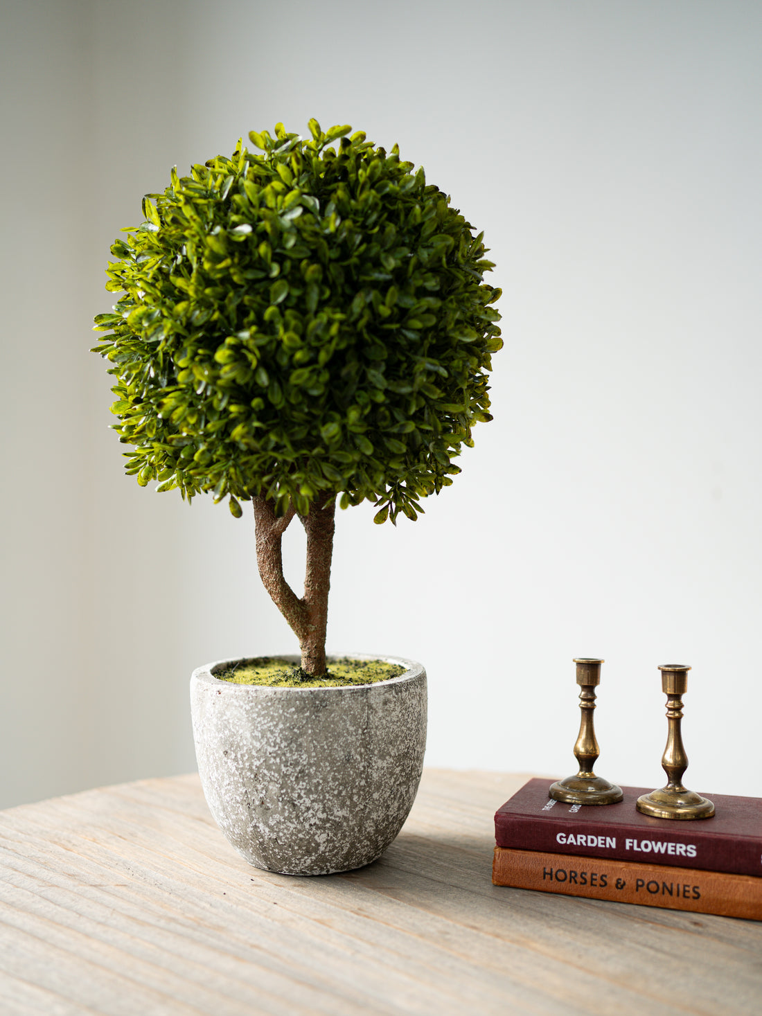 Faux Green Boxwood Ball Plant in Stone Effect Pot