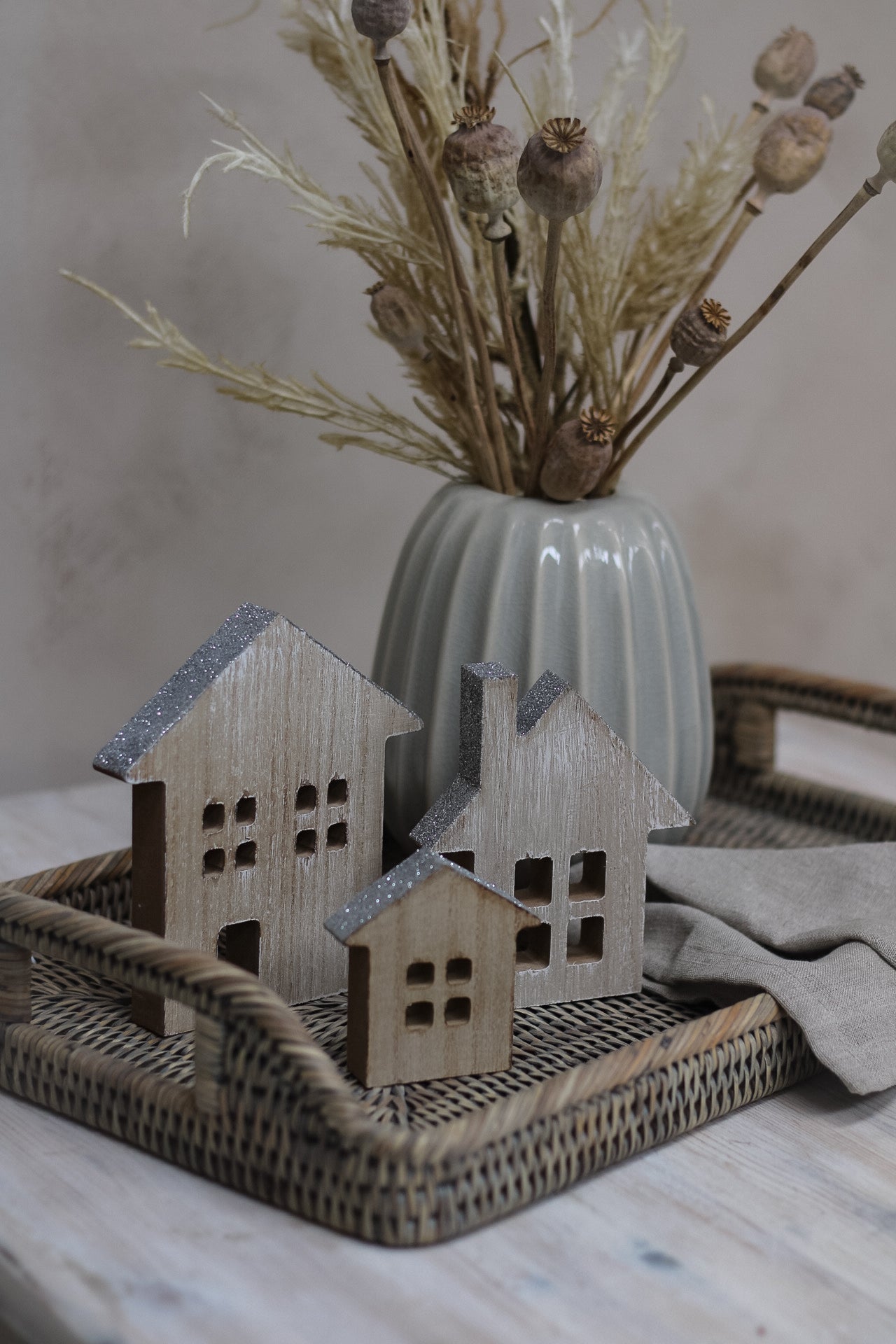 Silver Glitter Roof Houses | Set of 3