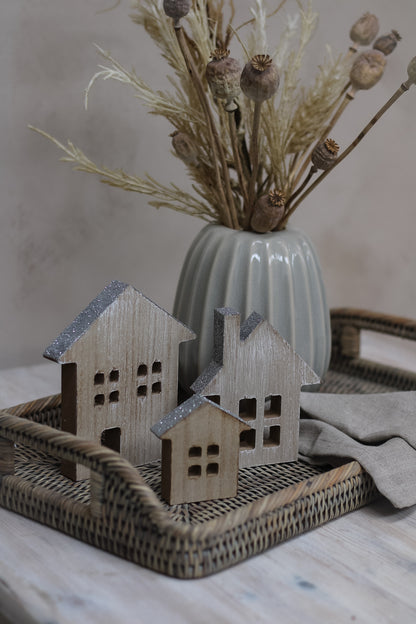 Silver Glitter Roof Houses | Set of 3