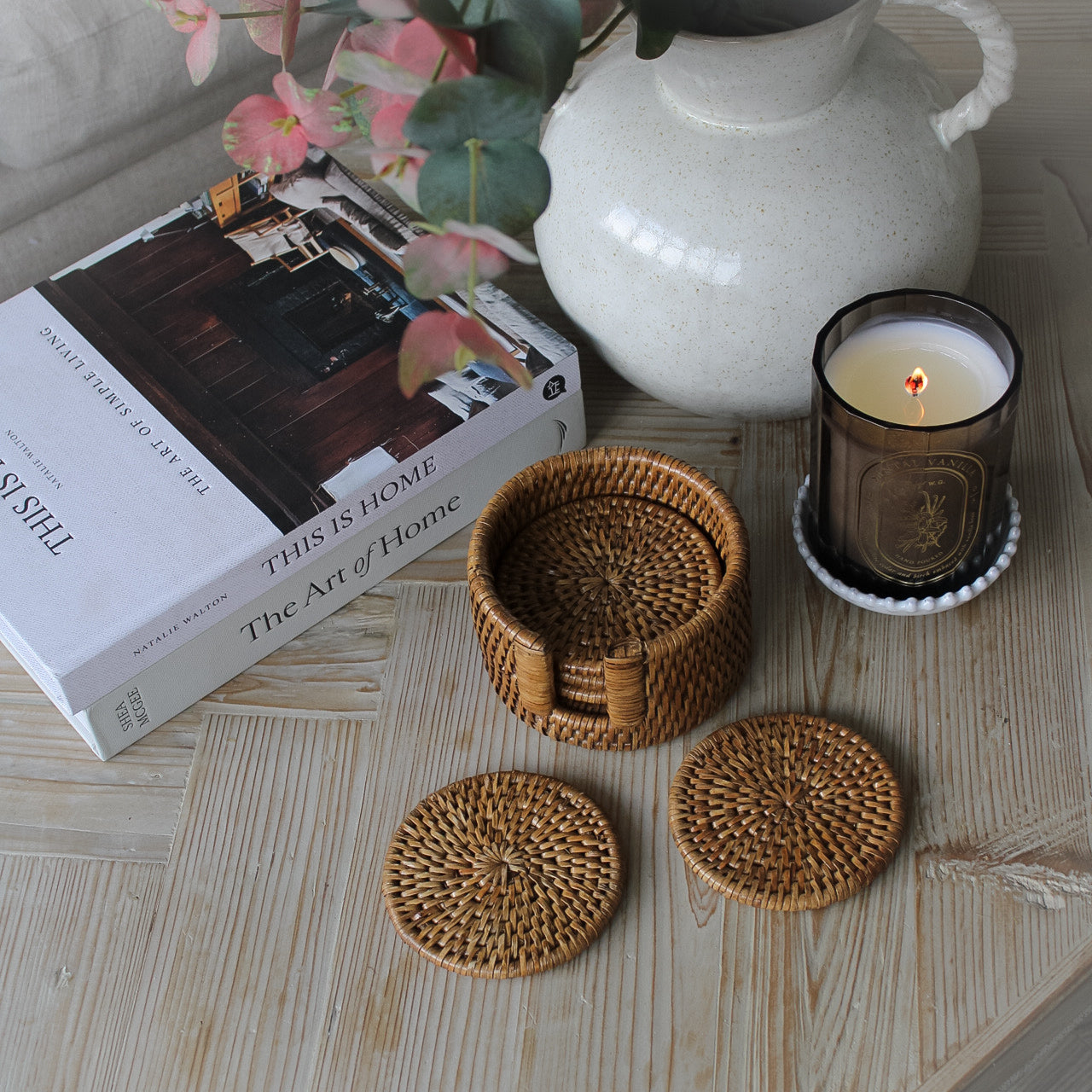 Dark Rattan Coaster Autumn Honey Rattan Coasters - Set of 6 - Ivy Grey Interiors