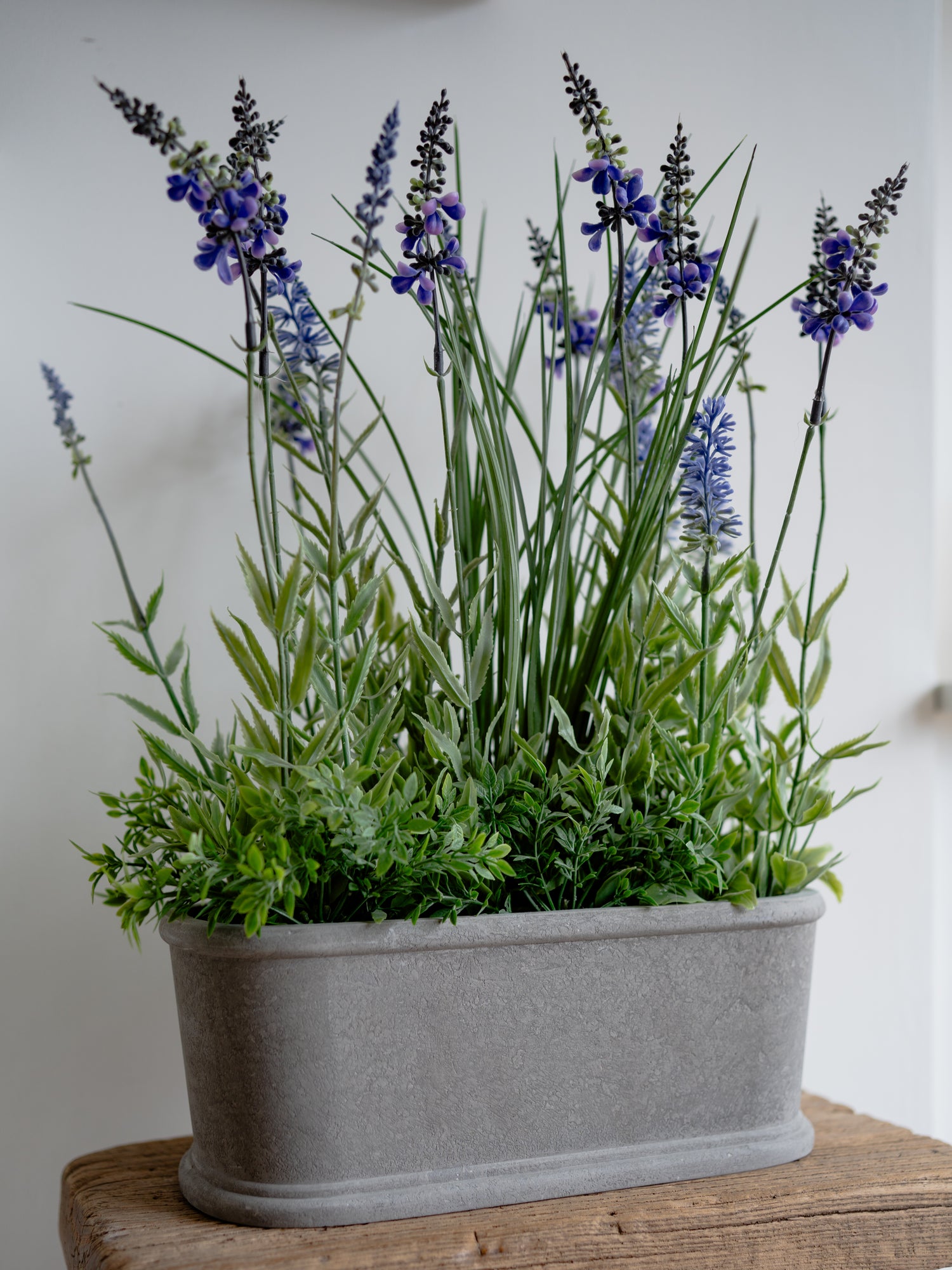 Faux Lavender Plant in Oval Grey Planter
