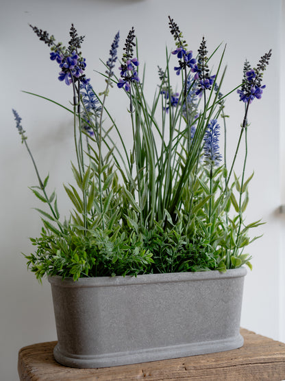 Faux Lavender Plant in Oval Grey Planter