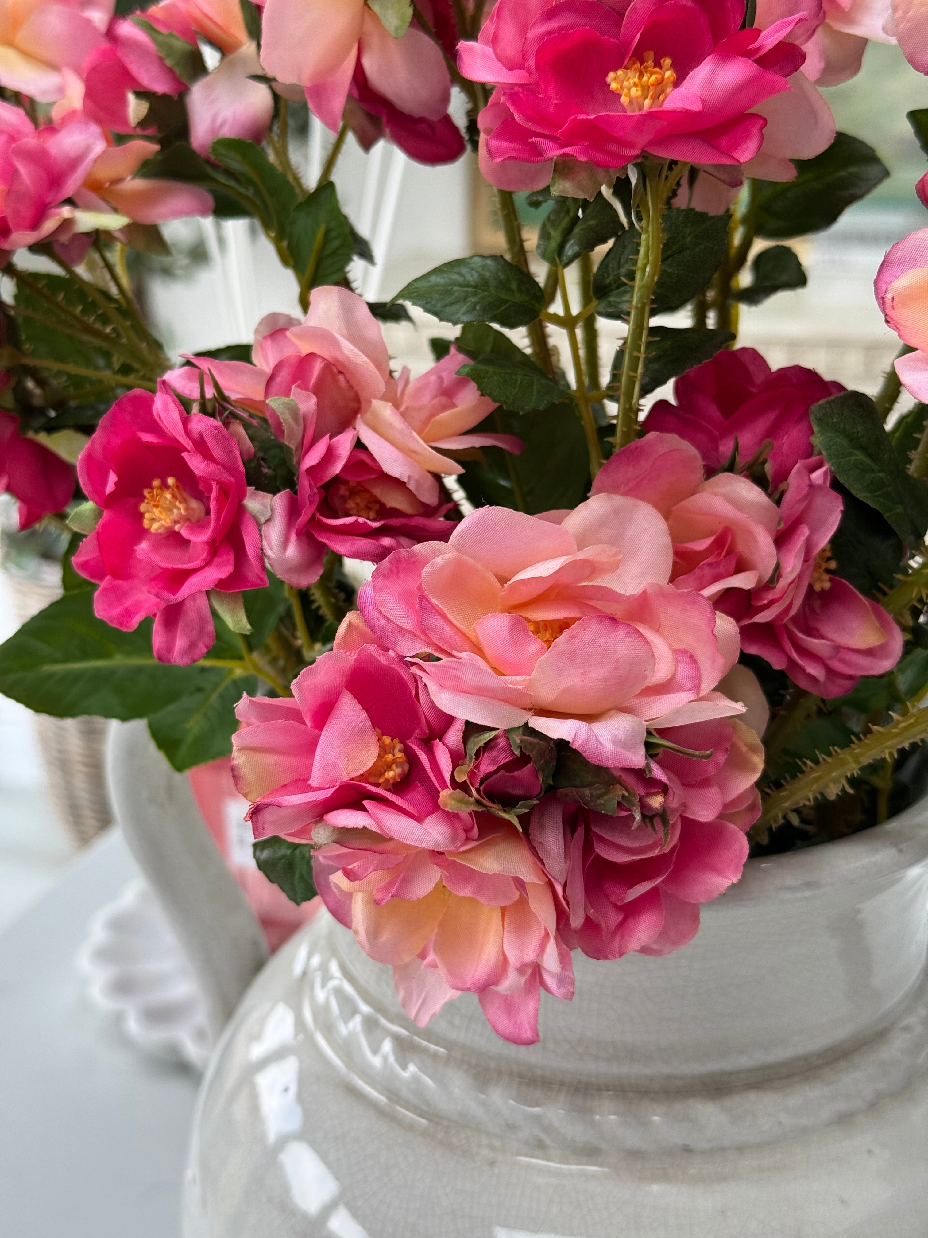 Faux Pink Cottage Rose Stem