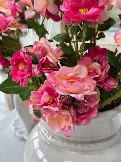 Faux Pink Cottage Rose Stem