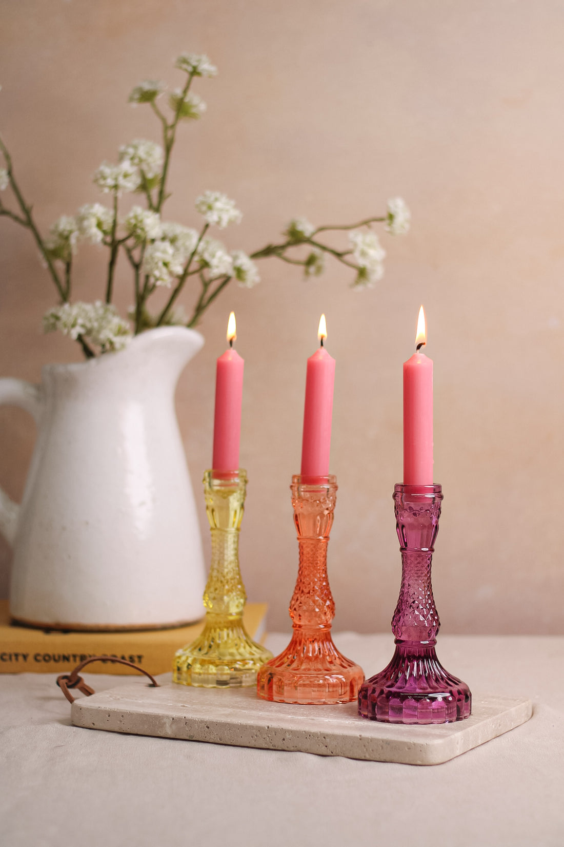 Tall Textured Glass Candle Holder