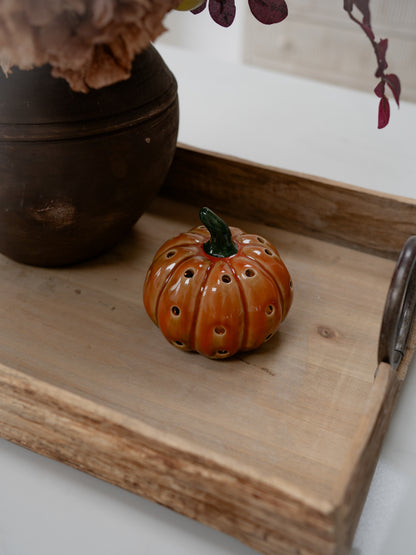 Stoneware LED Polka Dot Pumpkin Ornament