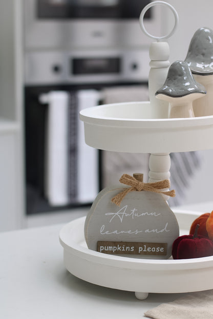 White Wooden Tiered Tray Display Stand