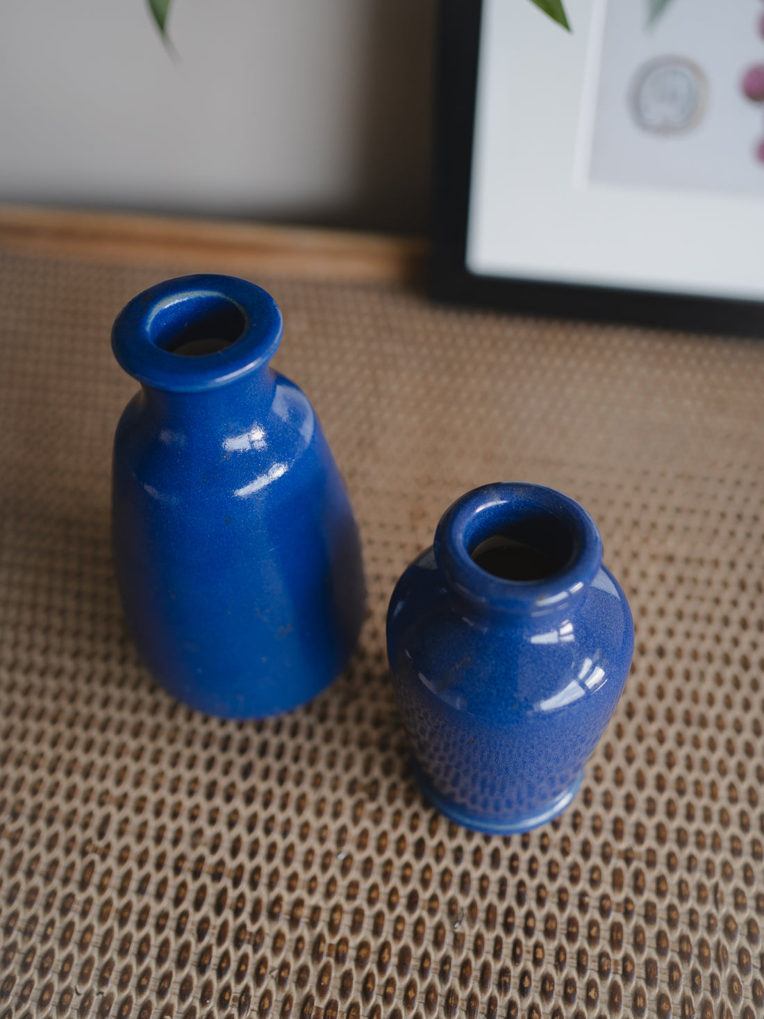 Vintage Small Blue Decorative Bottles - Set of 2
