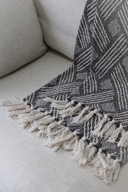 Grey Woven Patterned Throw