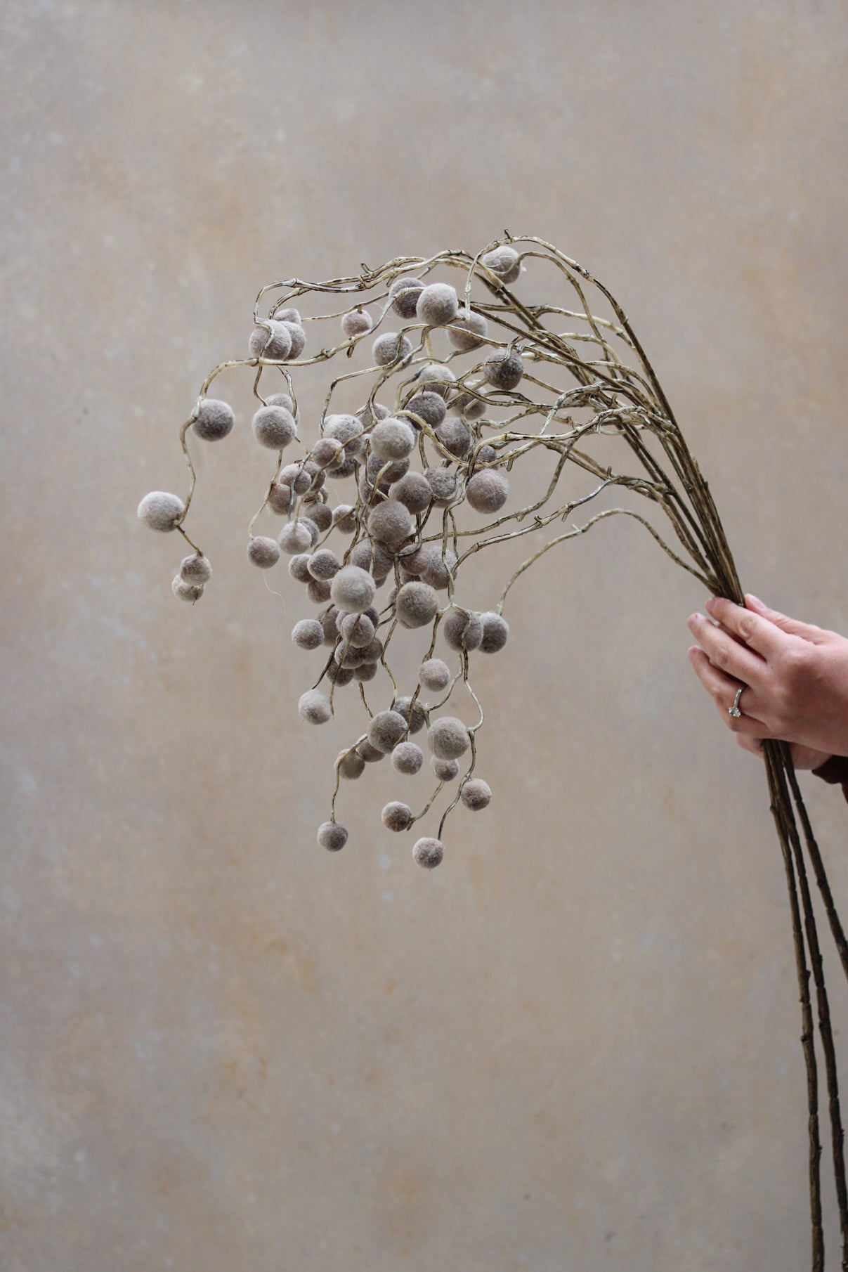 Faux Soft Brown Pom Pom Willow Spray