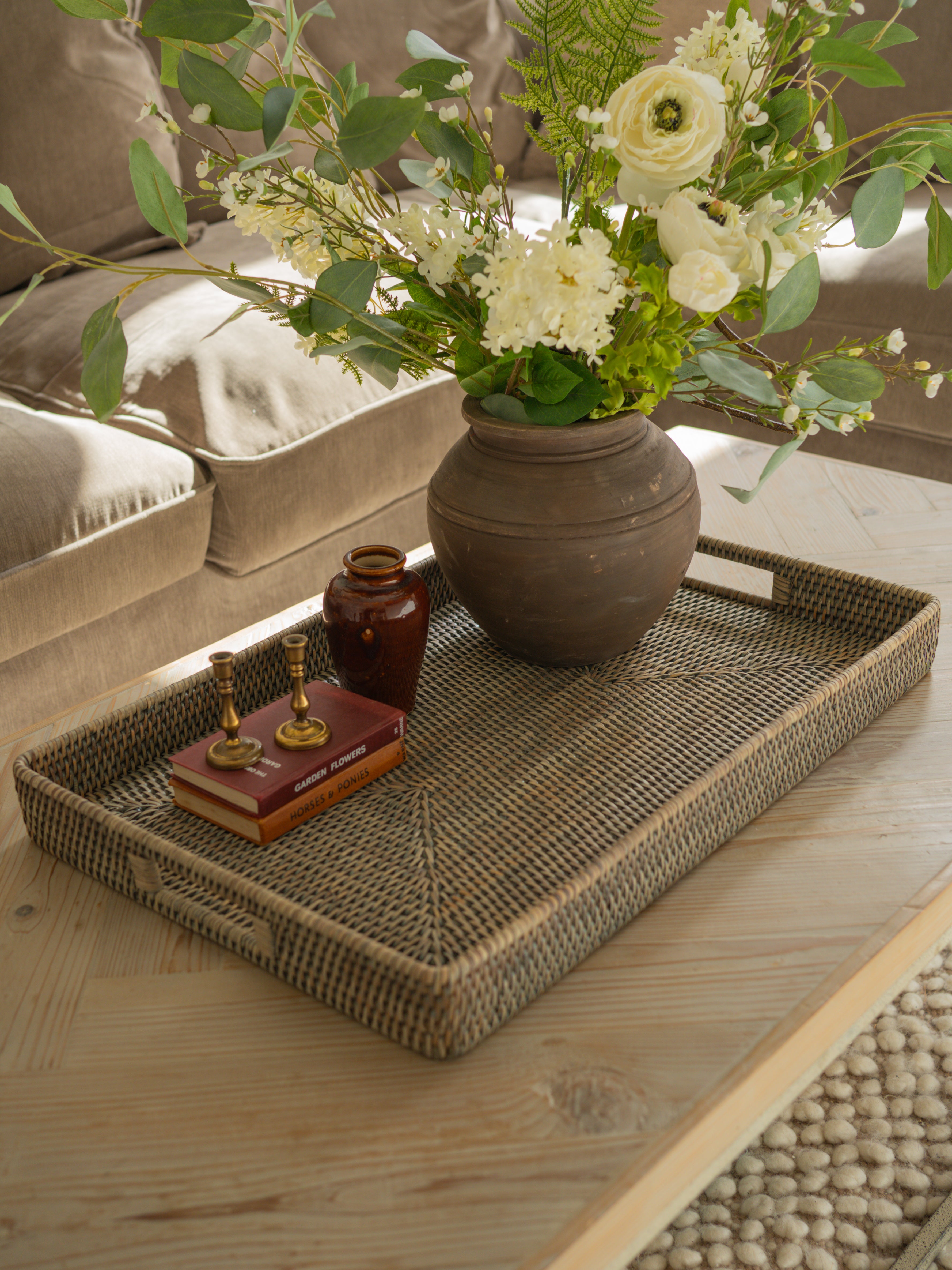 Grey Washed Rattan Ottoman Tray - Ivy Grey Interiors