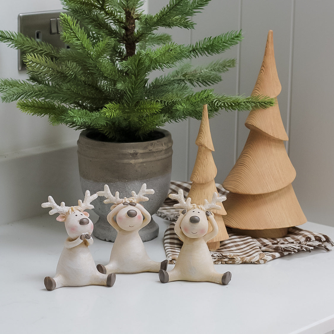 Soft Neutral Hear, See, Speak Reindeers | Set of 3