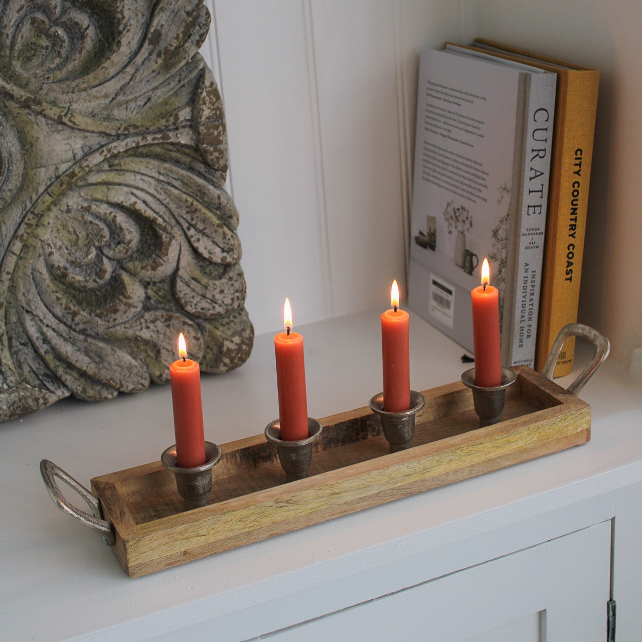 Mango Wood Candle Tray with Handles