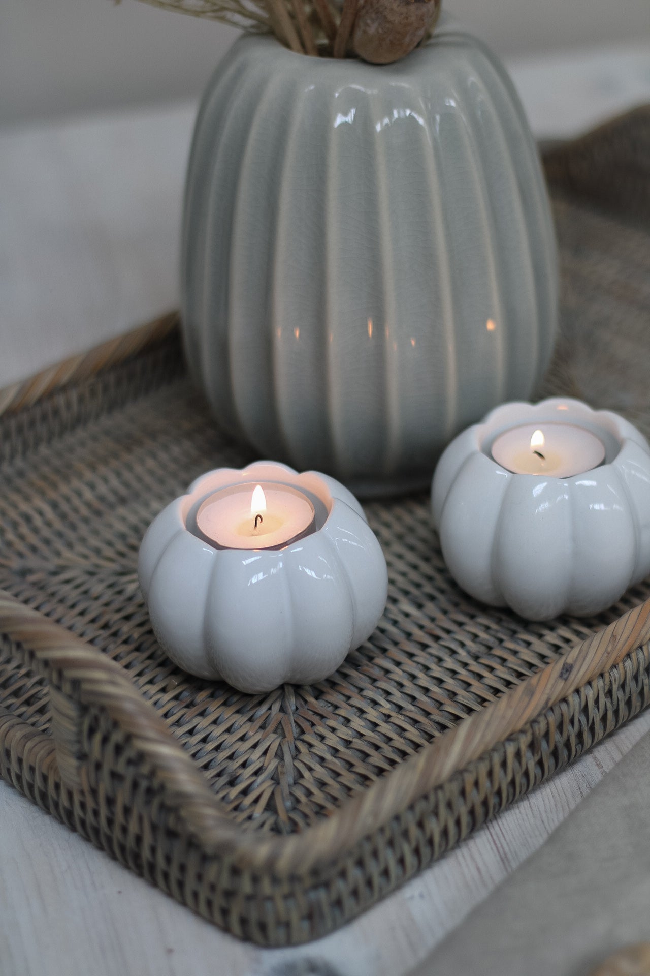 White Ceramic Pumpkin Tea Light Holder