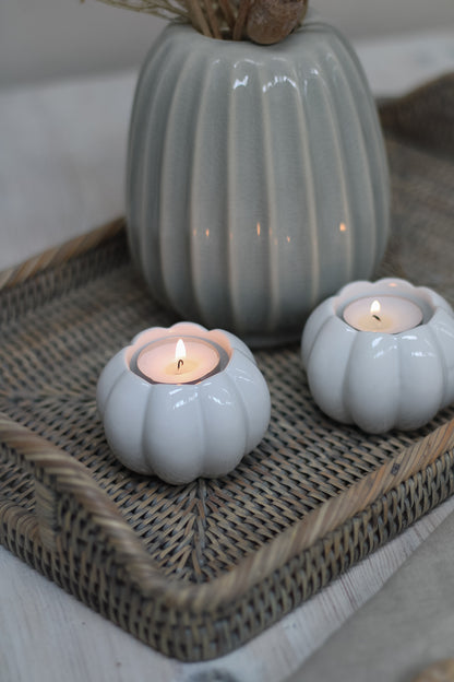 White Ceramic Pumpkin Tea Light Holder