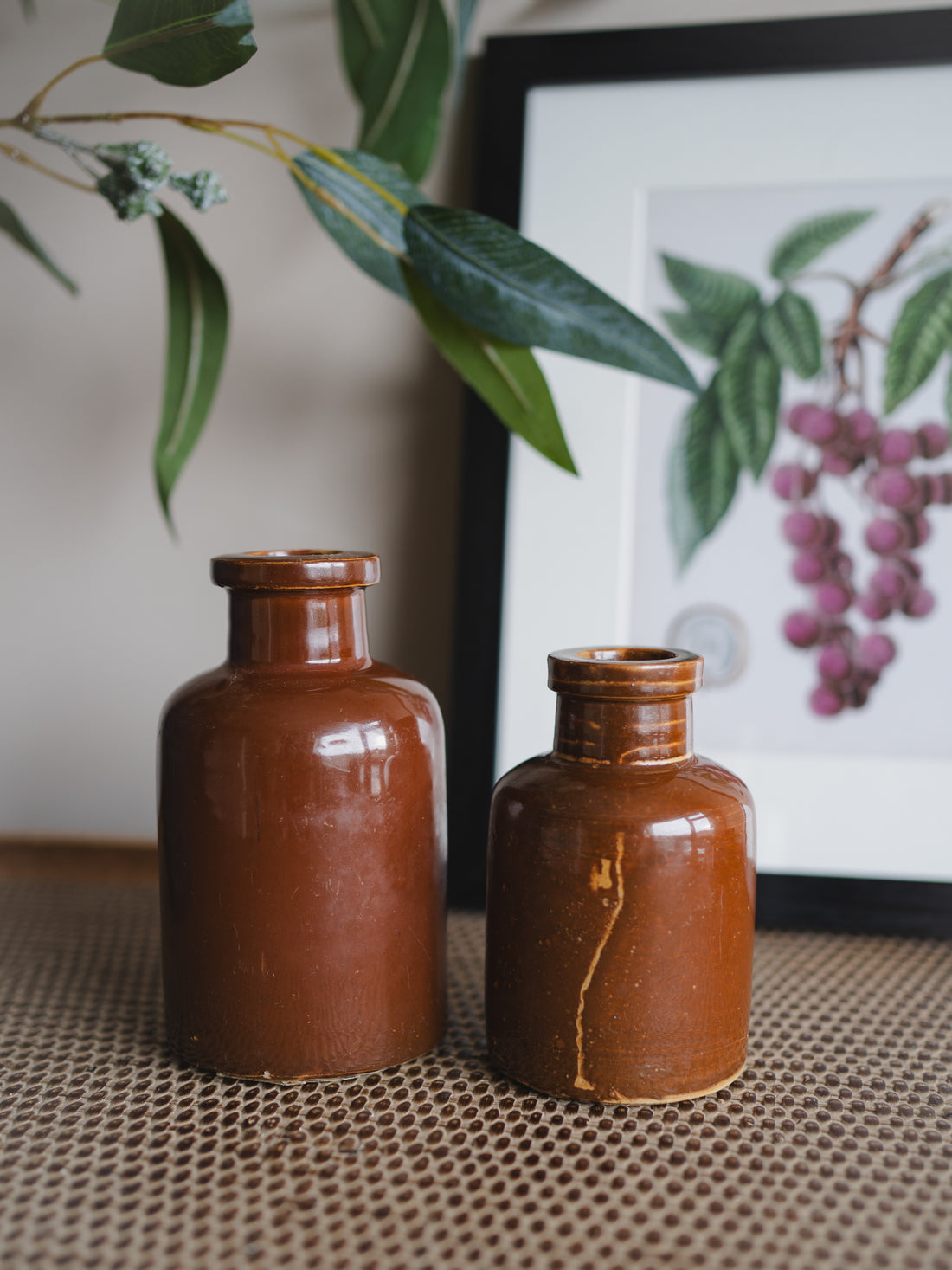 Vintage Brown Ink Bottles - Set of 2