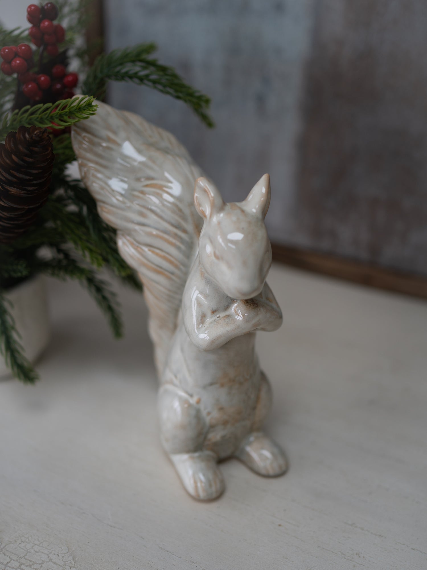 Rustic Foraging Ceramic Squirrel