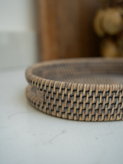 Grey Washed Rattan Small Oval Tray