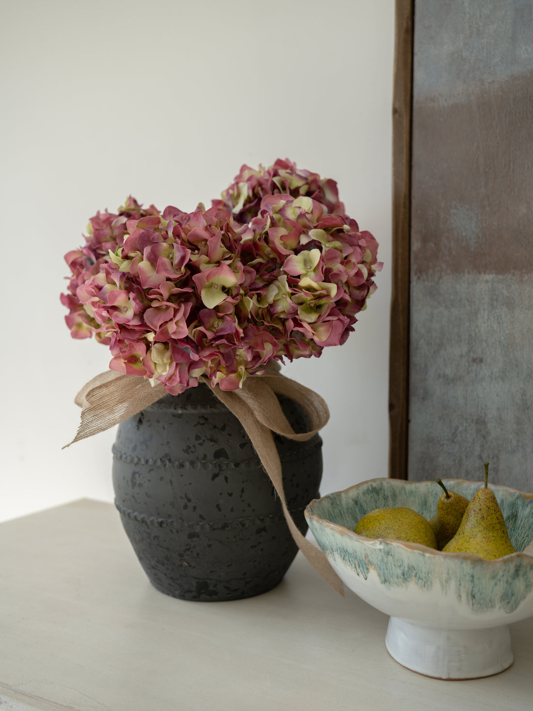 Faux Real Feel Mauve and Crimson Hydrangea Stem