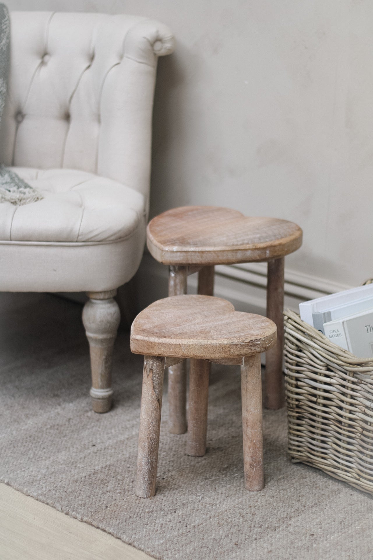 Heart Shaped Mango Wood Stools