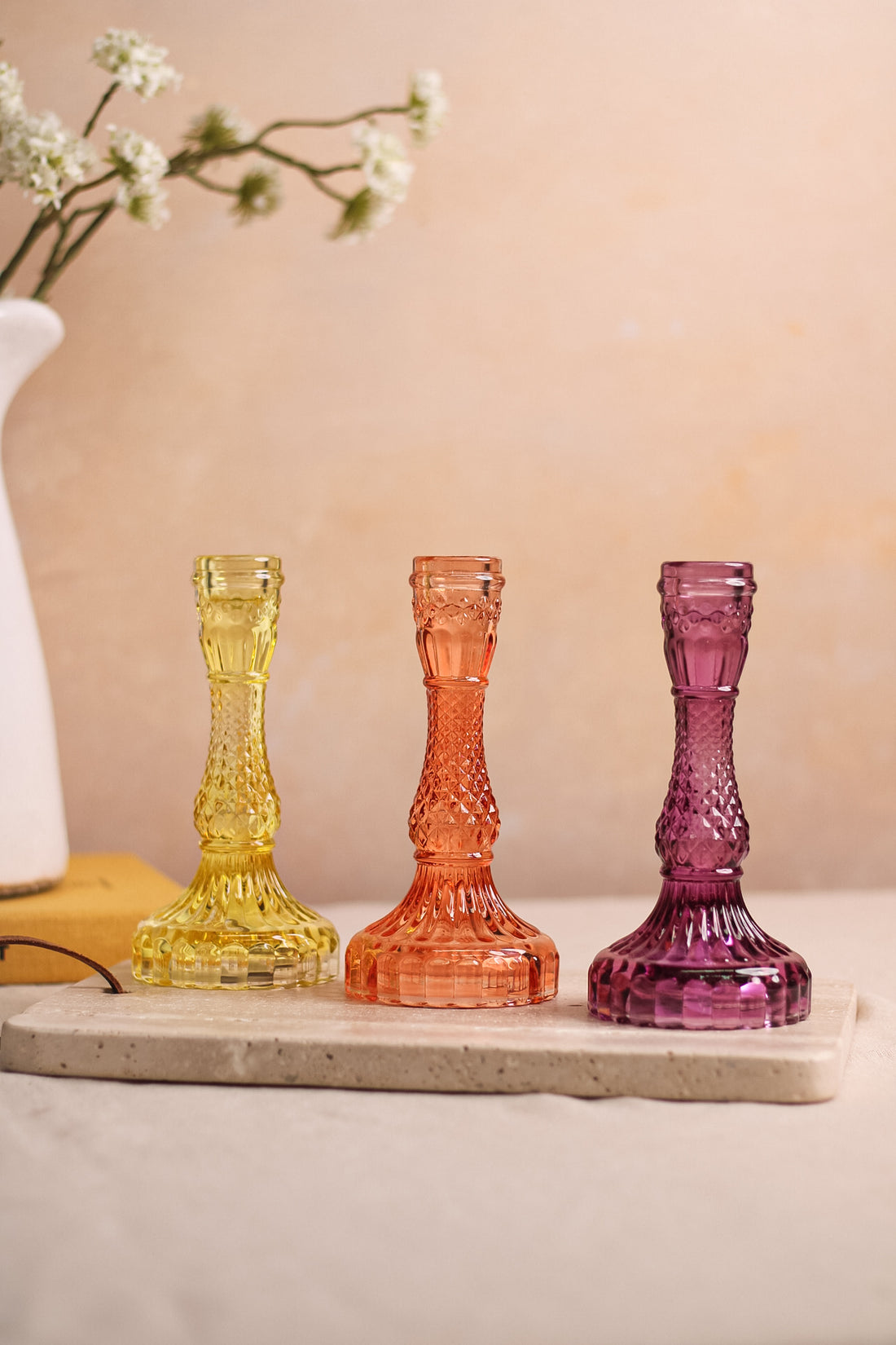 Tall Textured Glass Candle Holder