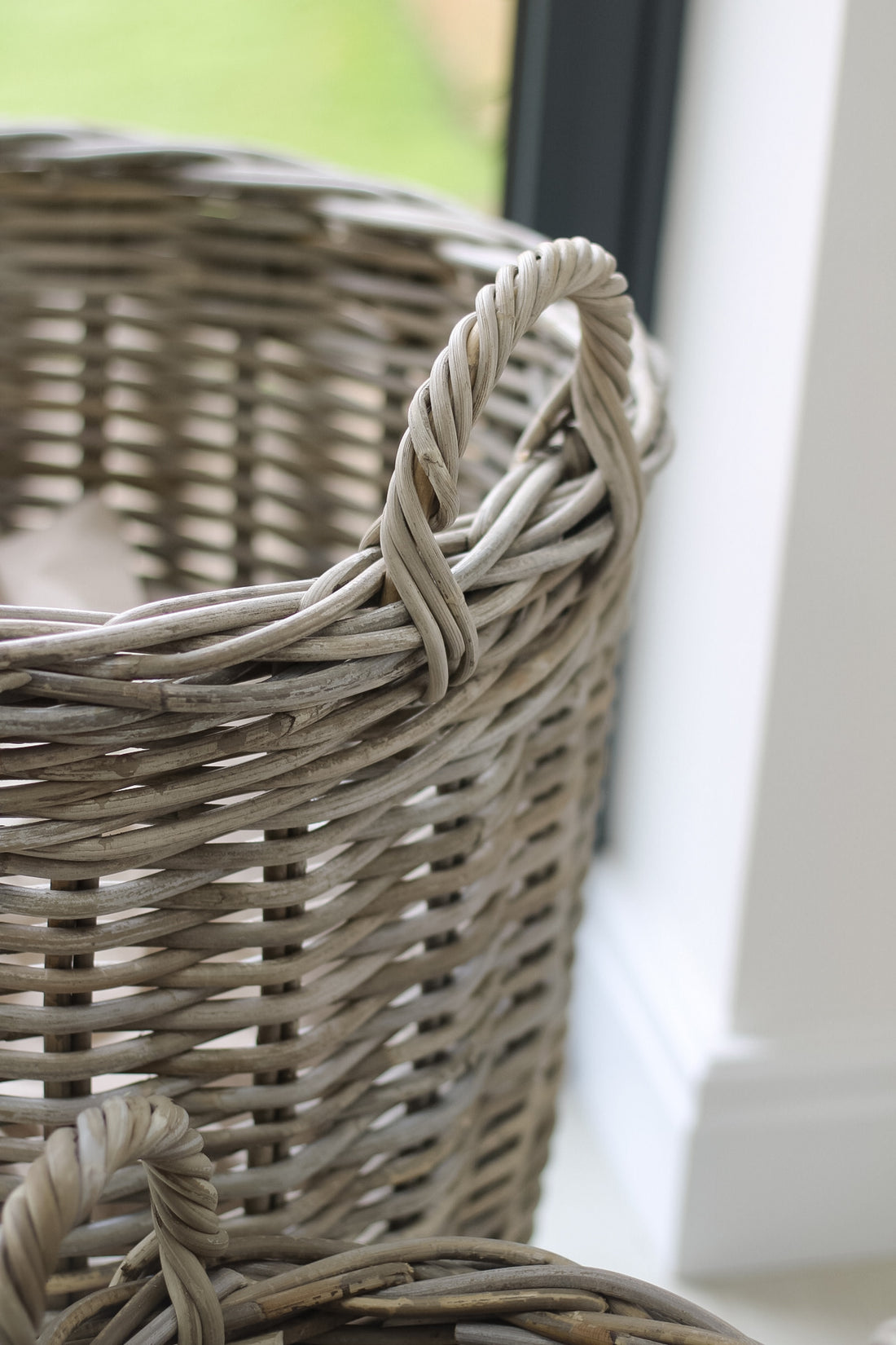 Round Rustic Grey Washed Rattan Storage Basket