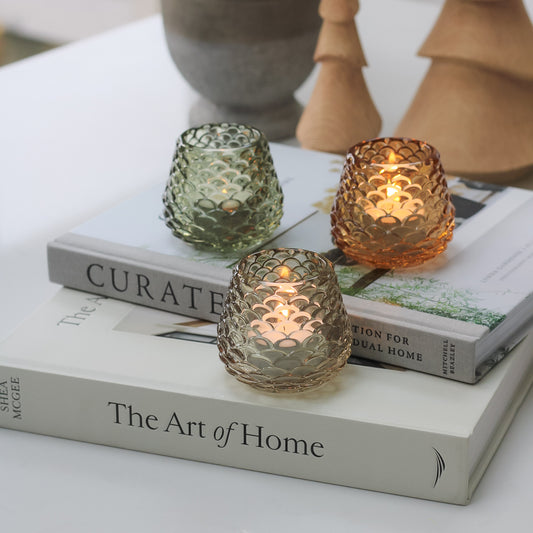 Glass Pinecone Votives | Set of 3