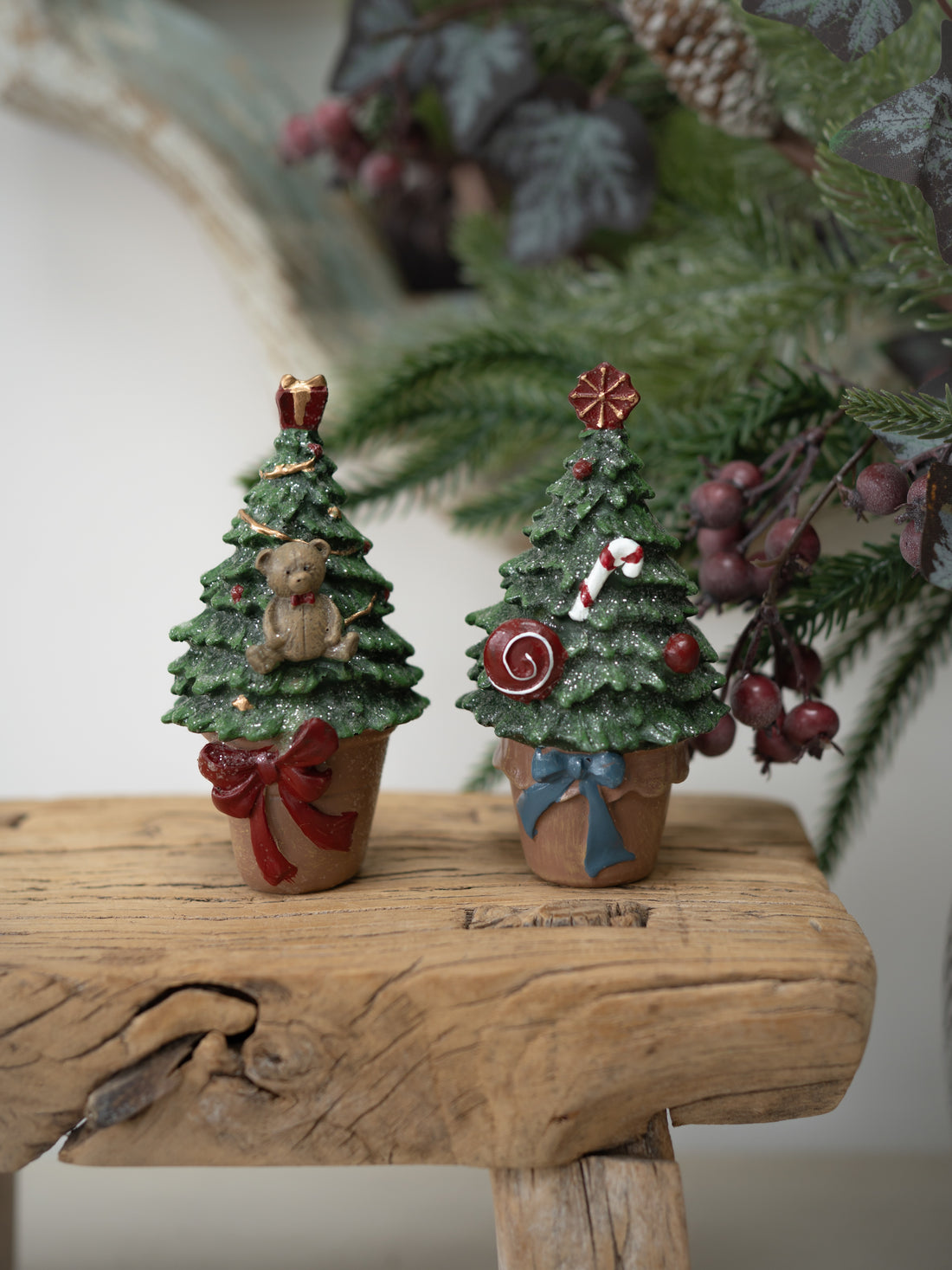 Pair of Red and Green Christmas Trees