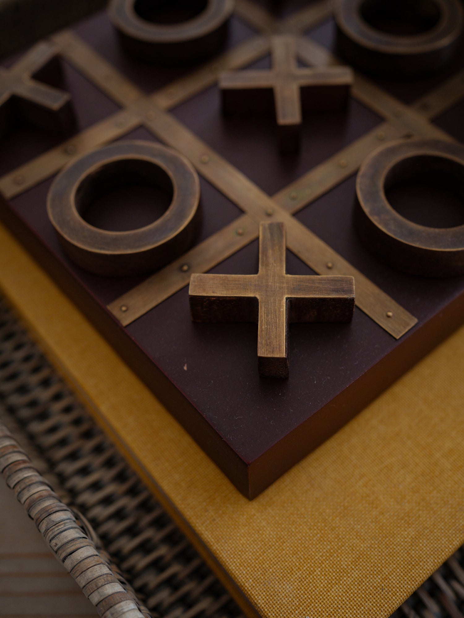 Aged Brass Noughts and Crosses Game