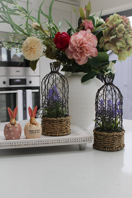 Small Faux Lavender Plants in Wire Birdcage