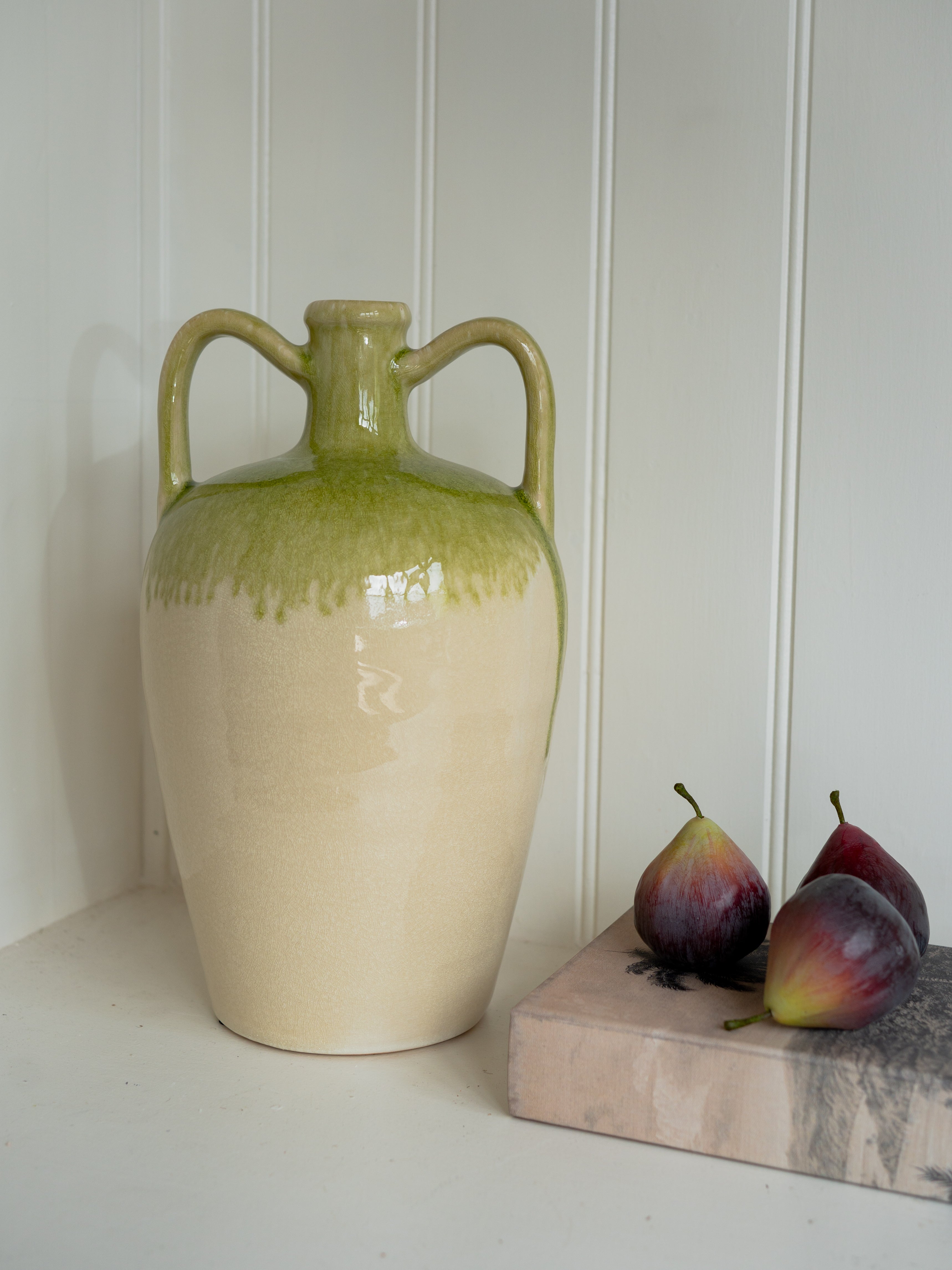 Green Drip Effect Vase with Handles