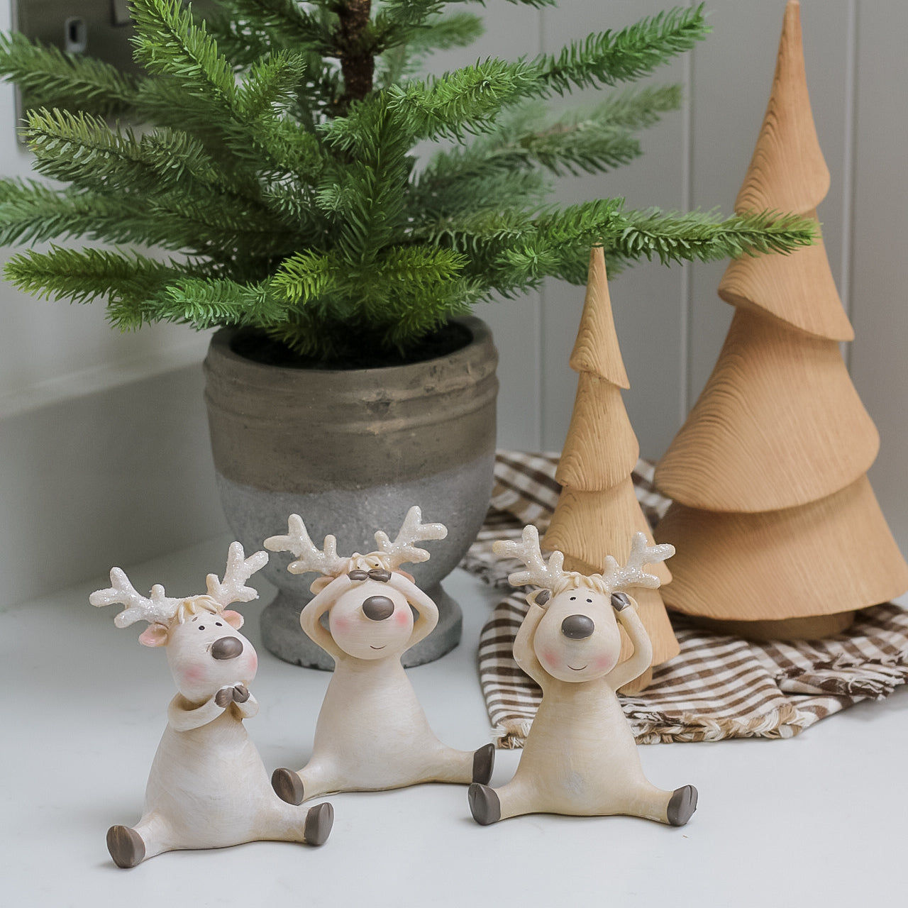 Soft Neutral Hear, See, Speak Reindeers | Set of 3