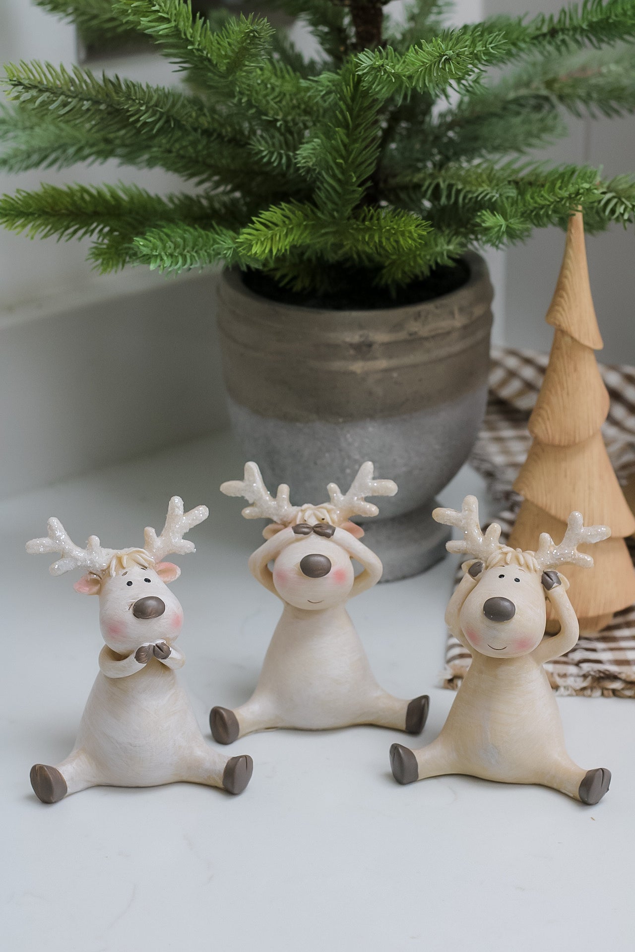 Soft Neutral Hear, See, Speak Reindeers | Set of 3