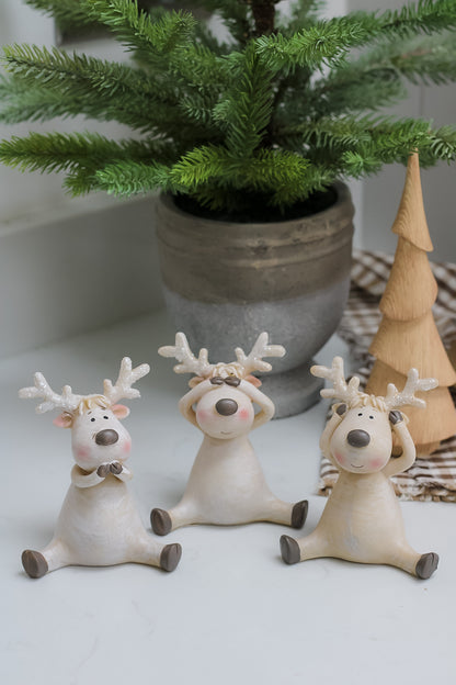 Soft Neutral Hear, See, Speak Reindeers | Set of 3