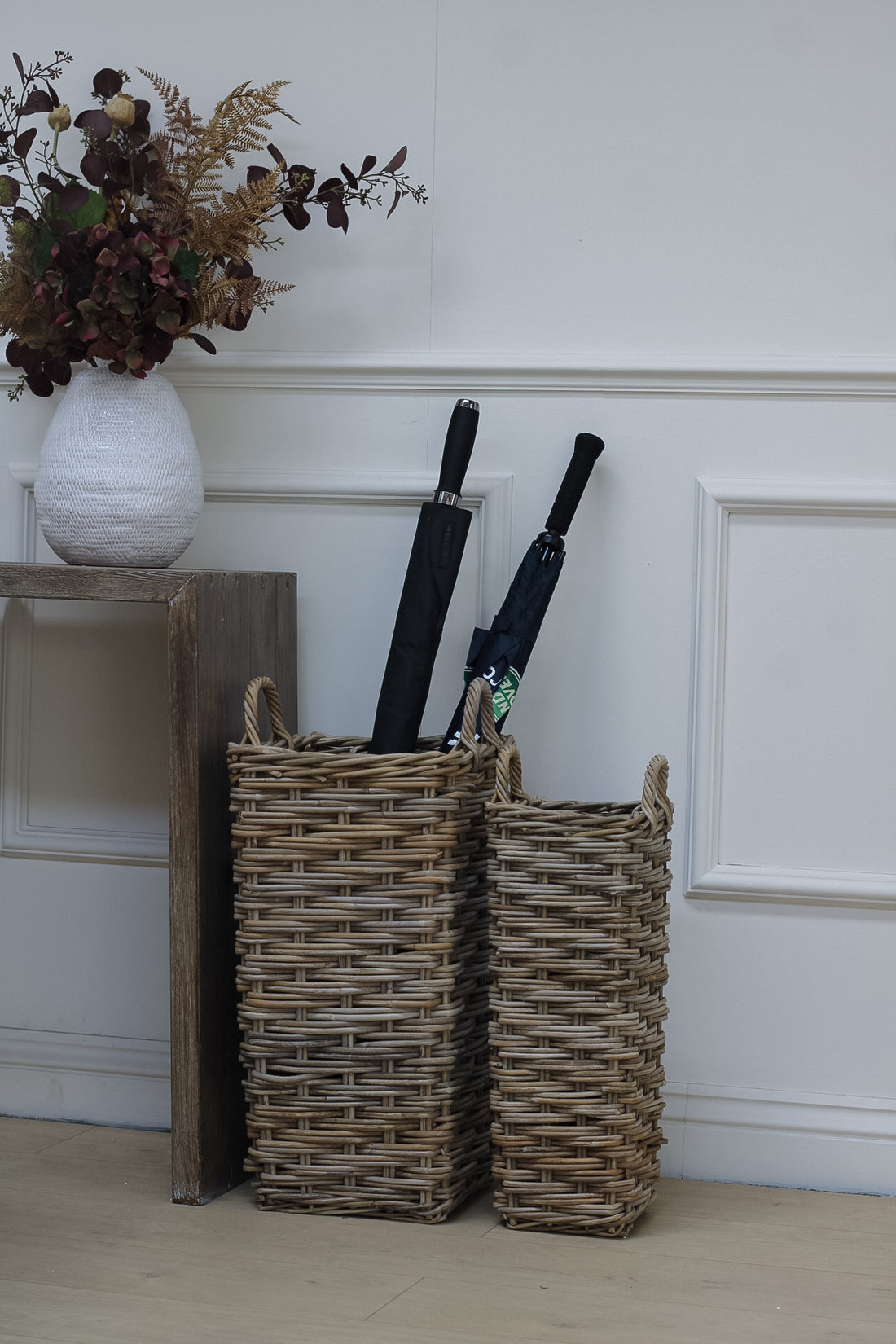 Grey Washed Rattan Umbrella Basket