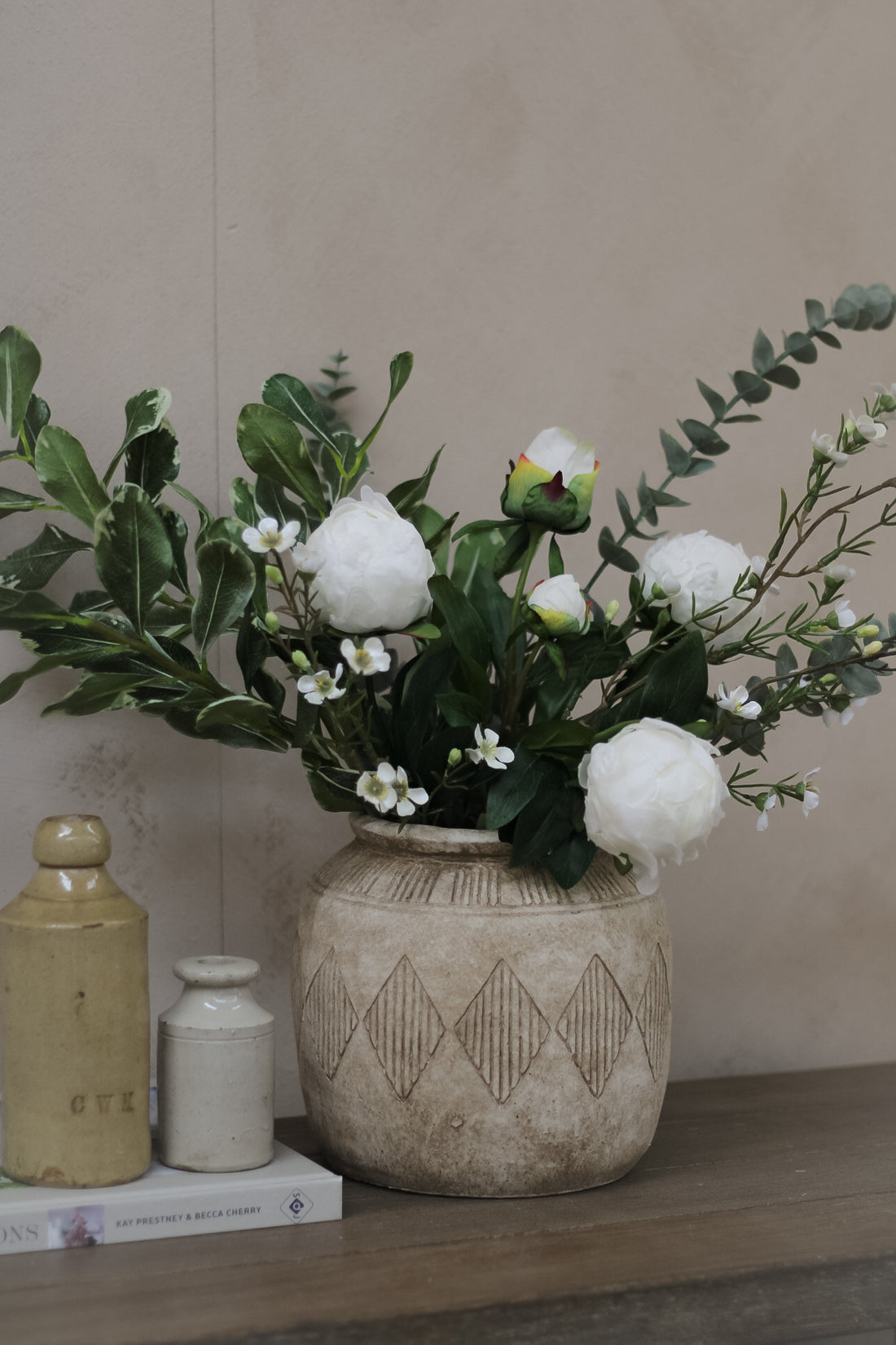 Faux White Peony Floral Arrangement