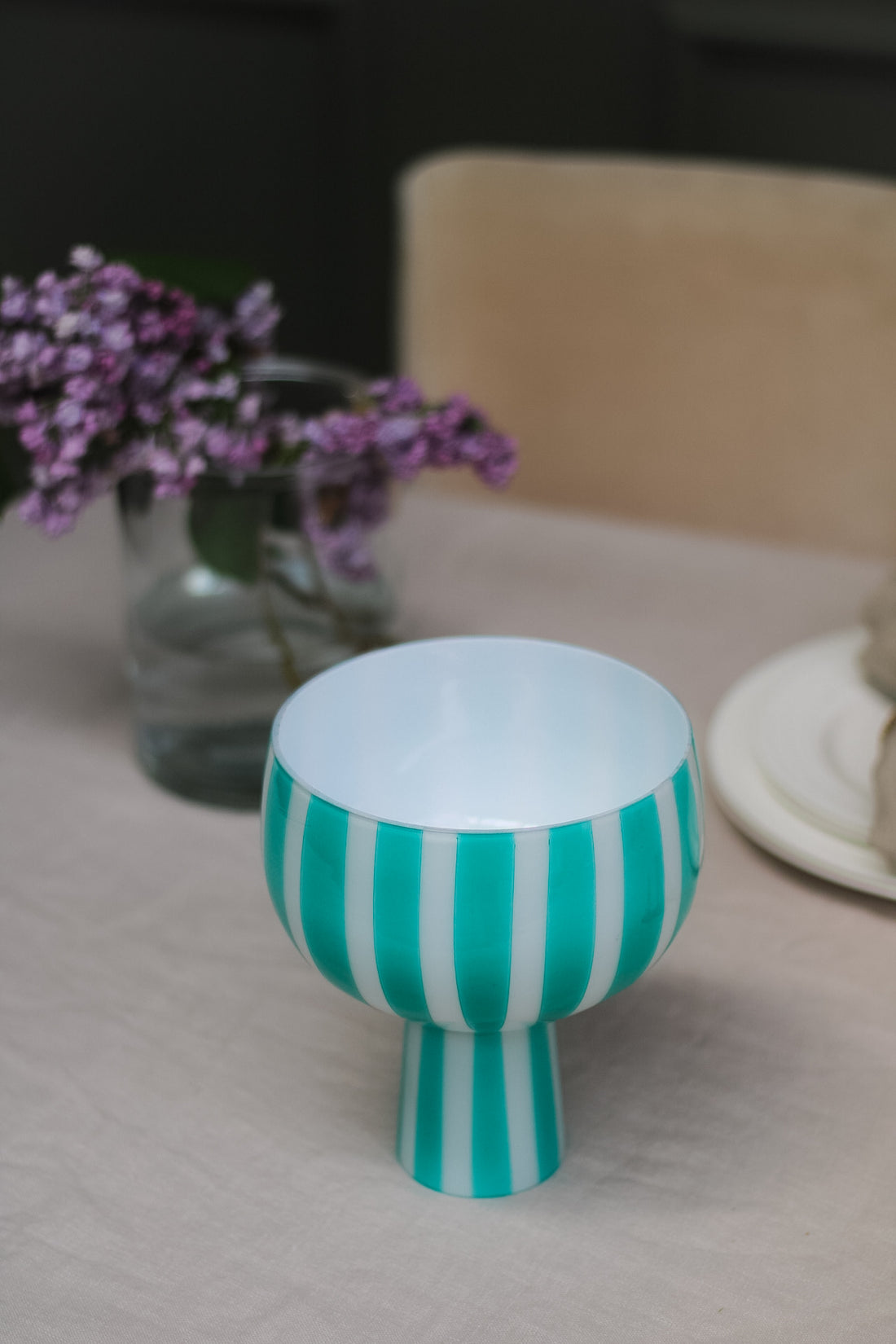 Turquoise Glass Pedestal Bowl