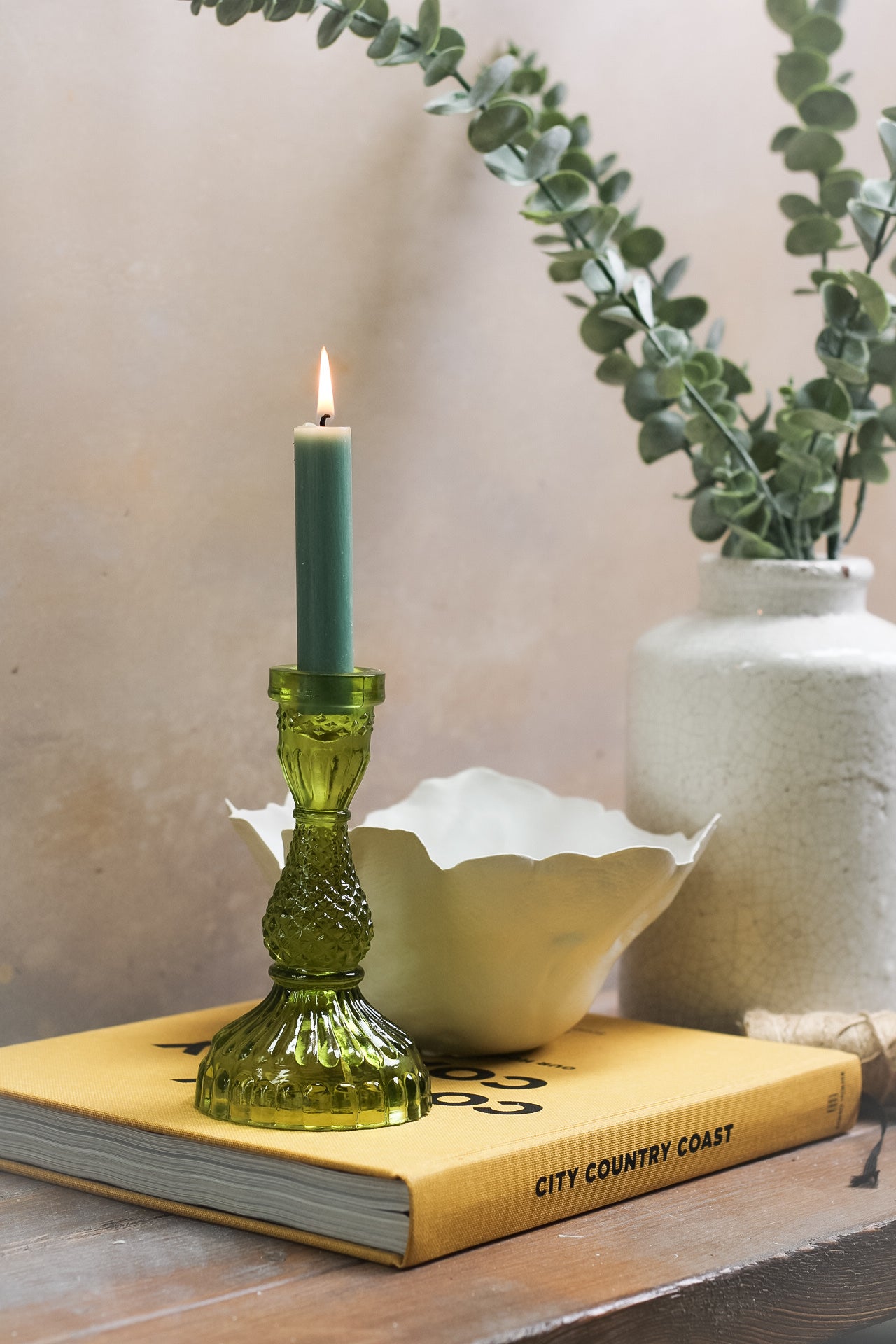 Moss Textured Glass Candle Holder