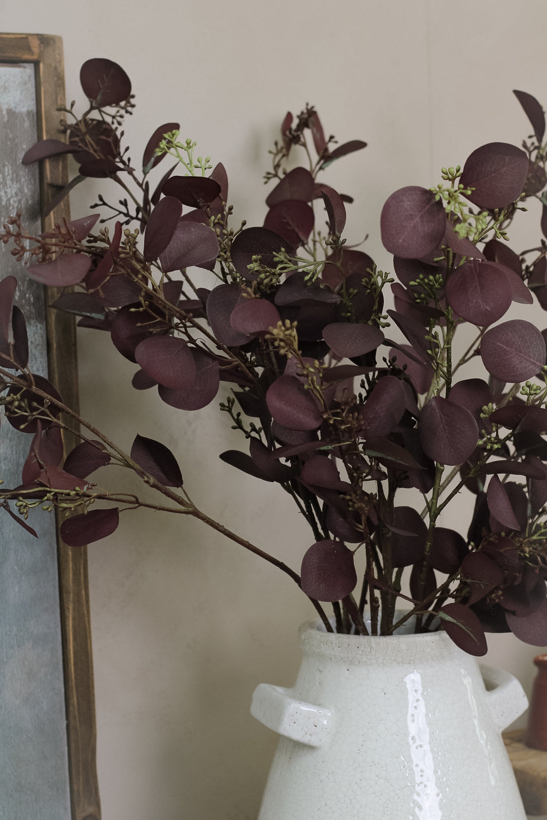 Faux Deep Aubergine Eucalyptus Spray with Berries